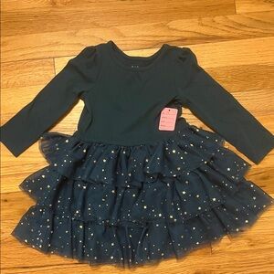 Cat & Jack Teal Green Dress with Gold Starry Skirt